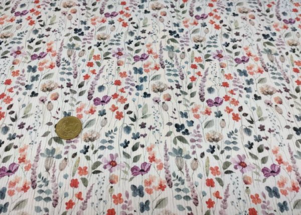 Mia Flowers Rippjersey ecru petrol Blumenstoff von Swafing